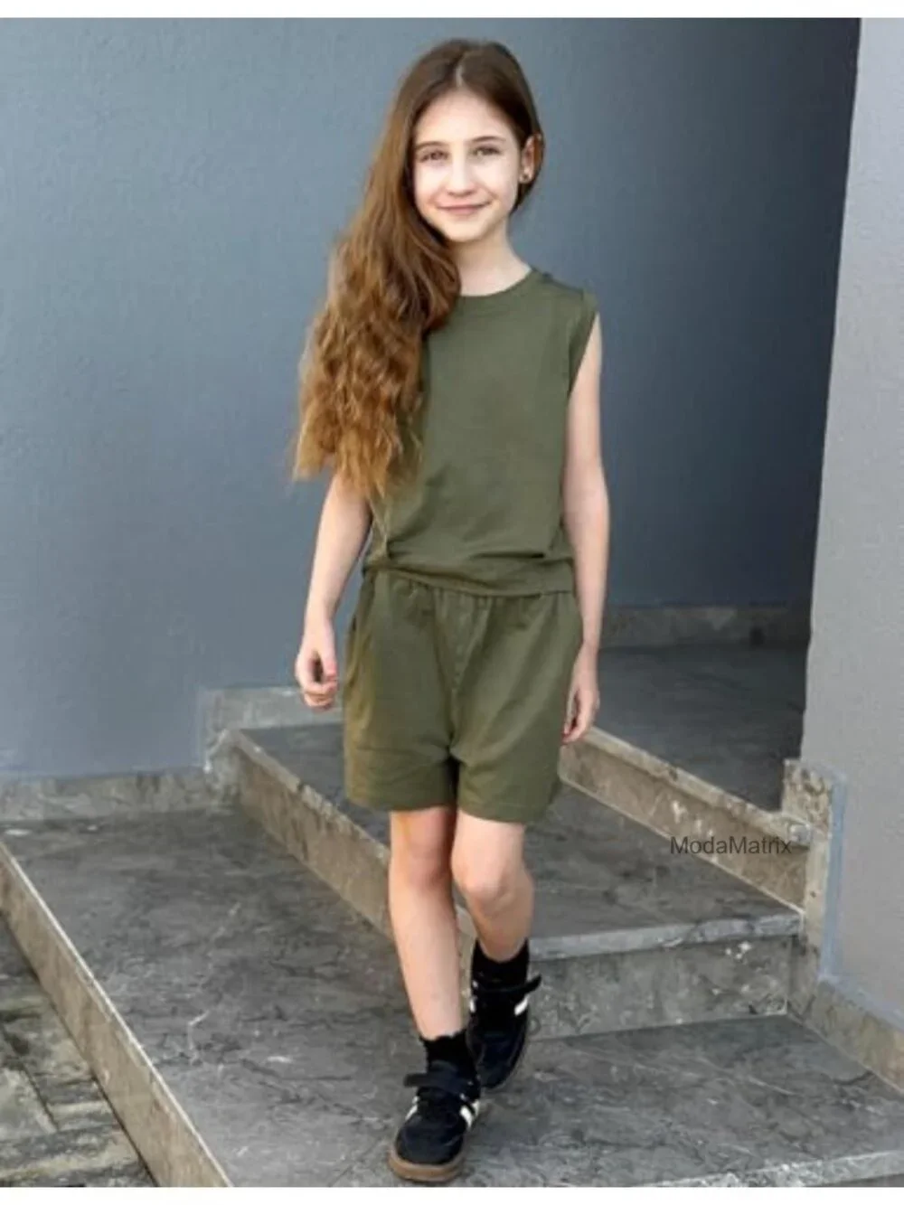 Girls 2 Piece Short Set Sleeveless Tank Top High Waist Shorts with Pockets